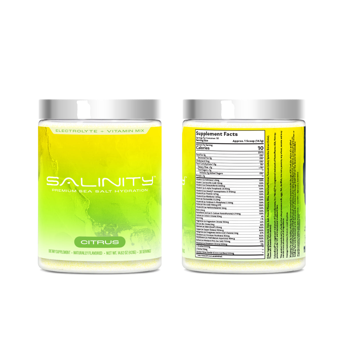 Salinity Citrus tub, front and back label